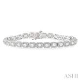 6 ctw Emerald & Round Cut Diamond Halo Tennis Bracelet in 14K White Gold